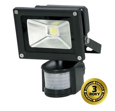 Solight LED vonkajší reflektor, 10W, 700lm, AC 230V, čierna, so senzorom