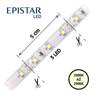 LED pás 60LED/m, 3528, IP20, 2800 - 2900 K, biela, 12V, metráž