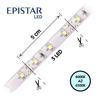 LED pás 60LED/m, 5050, IP20, 6000 - 6500 K, biela, 12 V, metráž