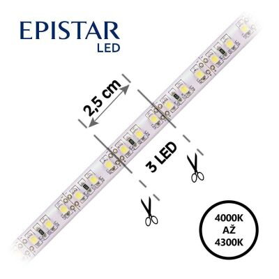 LED pás 120LED/m, 2835, IP20, 4000 - 4300 K, biela, 12V, 10m