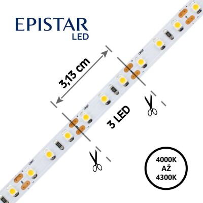 LED pás 96LED/m, 3528, IP20, 4000 - 4300 K, biela, 12V, metráž