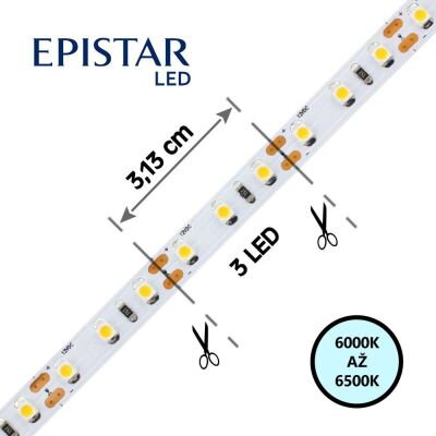 LED pás 96LED/m, 3528, IP20, 6000 - 6500 K, biela, 12V, metráž