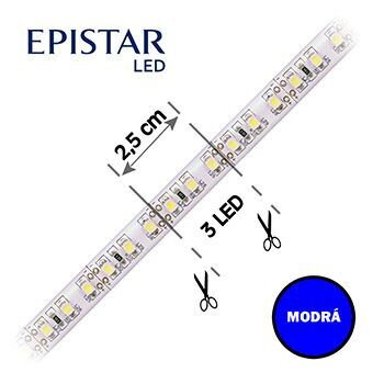 LED pás 120LED/m, 2835, IP20, modrá, 12V, 10m