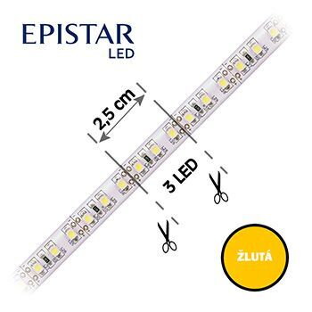 LED pás 120LED/m, 3528, IP65, žltá, 12V, metráž