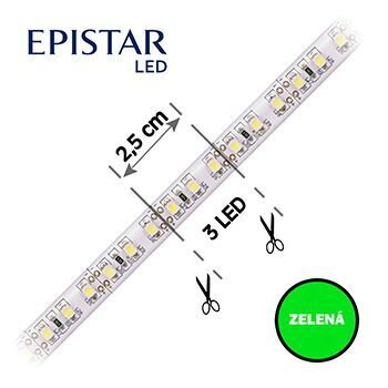 LED pás 120LED/m, 2835, IP20, zelená, 12V, 10m