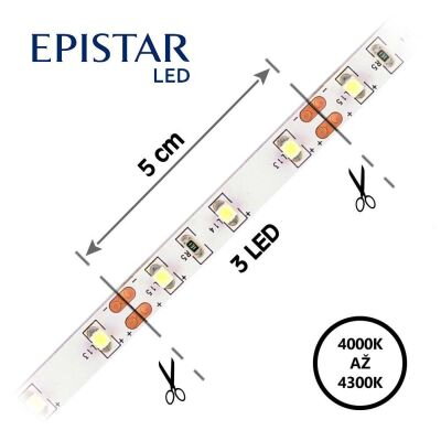 LED pás 60LED/m, 3528, IP20, 4000 - 4300 K, biela, 12V, 5m