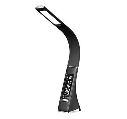 LED stolná lampička s displayom, 6W, 4100K, koža