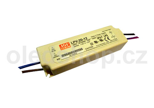 Elektronický transformátor LPV-20-12 Mean Well, IP67 Elektronický transformátor LPV-20-12 Mean Well, IP67